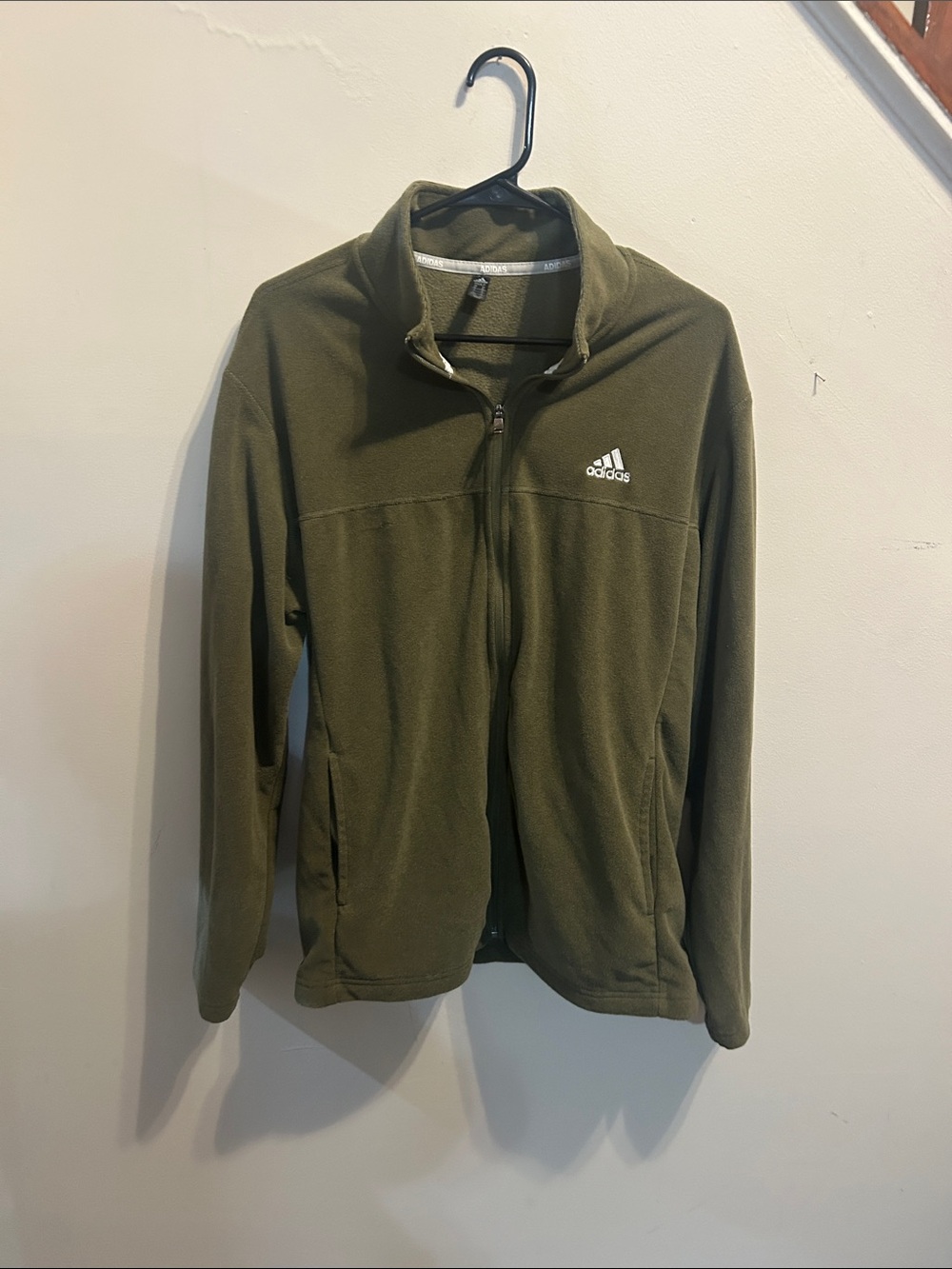 adidas Olive Zip-Up Lightweight Fleece Jacket